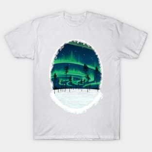 Northern lights sky in winter wonderland T-Shirt